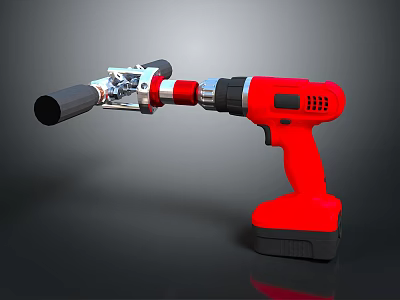 Red Cordless Drill Power Tool With Metal Attachment And Ergonomic Grip 3d model