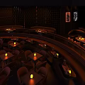 Music Themed Bar Interior With Large Screen Lighting Effects Musical Instruments And Tables