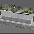 Stylish Plant Combination With Water Feature Diverse Greenery And Colorful Blooms Gravel Base And Lighting