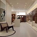 Modern Clothing Store Interior With Reception Desk Pendant Light Green Plants And Display Shelves