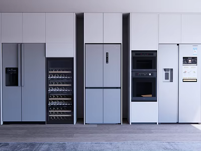 Built in Refrigerators and Freezers in Modern Kitchen with Light Gray Cabinetry Design 3d model