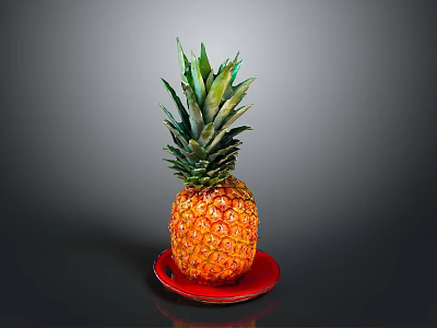 Ripe Fresh Pineapple Placed On Red Plate Against Dark Background Surface 3d model