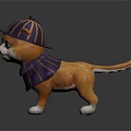 Cute Orange Cartoon Cat Doll With Purple Striped Hat And Green Eyes