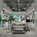 Modern Clothing Store Interior With Clothes On Racks Green Plants And Display Tables