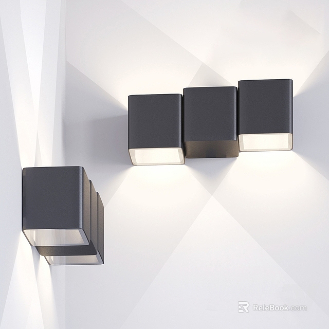 Modern Black Wall Lights With Sleek Square Design And Soft White Illumination 3d model 