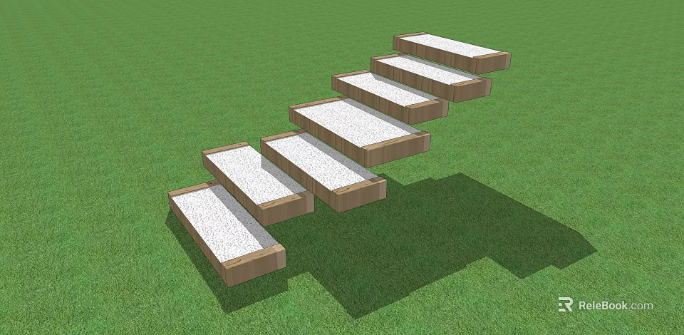 Wooden Garden Steps With White Tops On Green Grass Surface 3d model 
