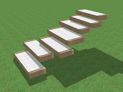 Wooden Garden Steps With White Tops On Green Grass Surface 3d model