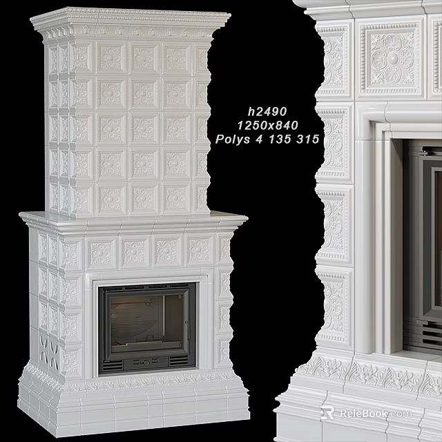 White Carved Fireplace Design With Ornate Decorative Details And Classic Style 3d model 