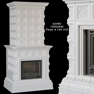 White Carved Fireplace Design With Ornate Decorative Details And Classic Style 3d model