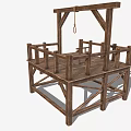 Wooden Gallows Structure With Platform Stairs And Hanging Rope Design