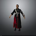Traditional Inspired Costume Design With Black Robe Red Hem Cross Straps And Boots