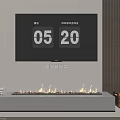 Modern Fireplace Featuring TV Screen Time Date Display Control Panel Flame Effect Wood Logs And Books 3d model