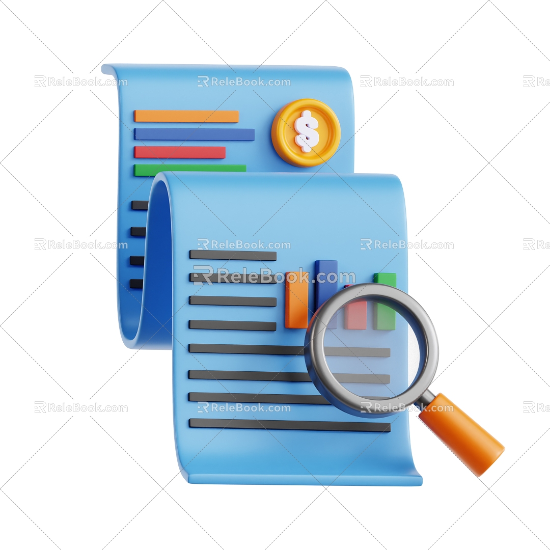 bill bookkeeping magnifying glass cartoon bill cartoon bookkeeping 3d model