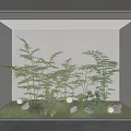 Modern Garden Nook With Bamboo Green Foliage Round Lights Stones And Ground Lighting