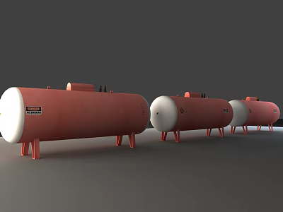 Industrial Equipment Cylindrical Storage Tanks With Red And White Bodies And Supports For Liquid Storage 3d model