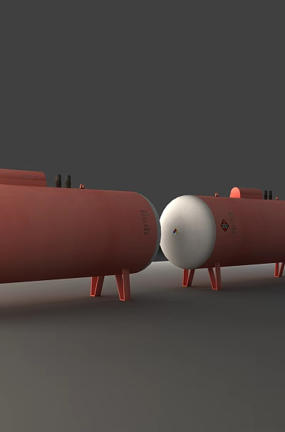 Industrial Equipment Cylindrical Storage Tanks With Red And White Bodies And Supports For Liquid Storage 3d model