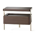 Modern Dark Brown Wooden Bedside Table With Drawer And Gold Metal Legs