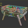 Colorful Foosball Table With Decorative Patterns And Wooden Frame And Foosball Players
