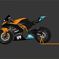 Motorcycle Black Orange Blue Sleek Design With Sporty Body Frame Wheels And Orange Kickstand