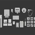 Essential Modern Public Facilities Featuring Restroom Signs Soap Dispensers Trash Bins And Accessible Symbols