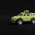 Green Military Armored Vehicle With Roof Mounted Weapon System And Missile Launchers