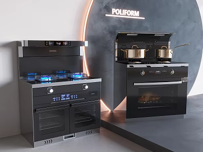 Modern Kitchen Design With Gas Stove Range Hood Oven And Sleek Kitchen Appliances 3d model