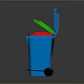 Colorful Recycling Bins In Red Green Yellow Gray And Blue With Recycle Symbol