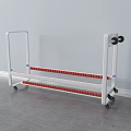 White Frame Storage Rack With Red Strips And Rolling Wheels For Portable Use 3d model