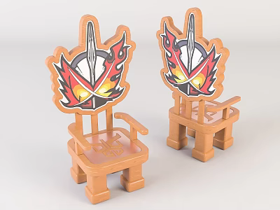 Brown Children's Chair With Cartoon Style Colorful Flame And Badge Pattern 3d model