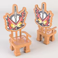 Brown Children's Chair With Cartoon Style Colorful Flame And Badge Pattern