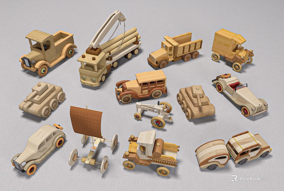 Electric Toys Various Wooden Vehicle Types Like Trucks Cranes And Cars For Children 3d model 