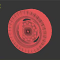 Modern Black Car Tire With Red Inner Accent And Detailed Tread Texture