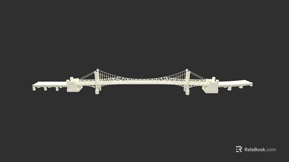 Modern Urban Architecture Complex Featuring Suspension Bridge And City Structures 3d model 