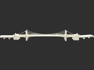 Modern Urban Architecture Complex Featuring Suspension Bridge And City Structures 3d model