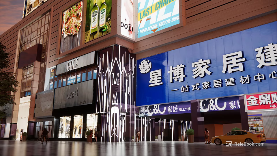 Bustling Commercial Street With Colorful Billboards Modern Buildings And Commercial Activities 3d model 