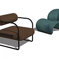 Modern Brown and Teal Upholstered Leisure Chairs with Metal Frame and Curved Design