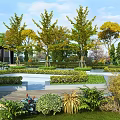 Beautiful Garden Landscape Design With Lush Trees Green Plants And Pathway