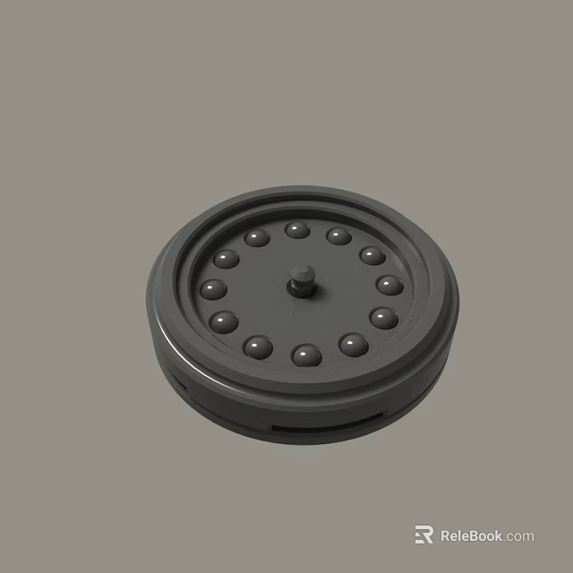 Black Circular Mechanical Component Featuring Small Dots And Central Protrusion 3d model