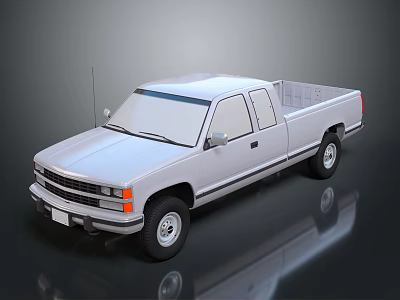 Silver Extended Cab Pickup Truck With Shiny Surface On Black Background 3d model
