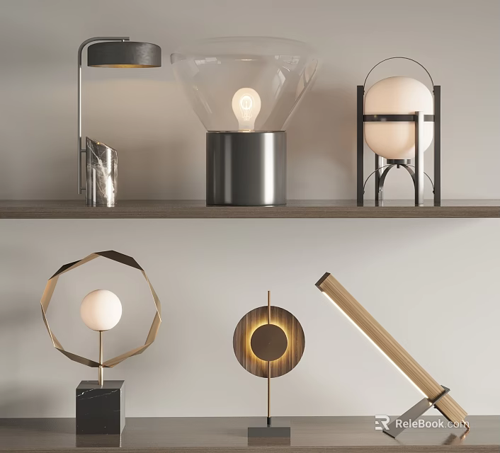 Modern Table Lamps With Various Styles Glass Shades And Metal Bases For Home Decor 3d model 