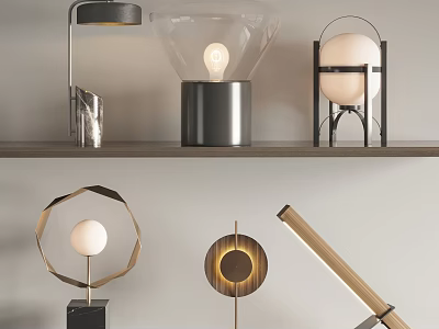 Modern Table Lamps With Various Styles Glass Shades And Metal Bases For Home Decor 3d model