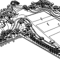 Park Landscape With Spacious Green Lawn Surrounding Trees Stream And Winding Paths