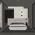 Modern Bedroom Interior Design With Gray Bed Wooden Headboard Wall Art And Area Rug
