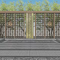 Intricate Lattice Garden Wall With Stone Steps Water Features And Green Plants