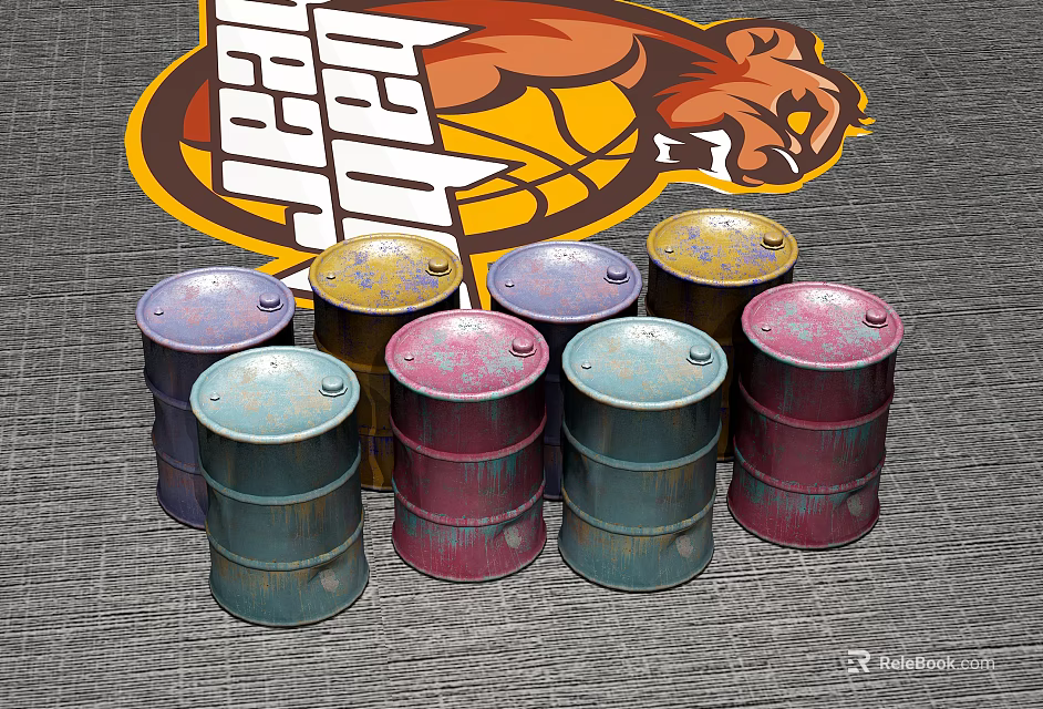 Colorful Industrial Equipment Oil Drums with Secure Lids for Factory Storage Use 3d model 