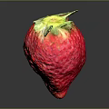 Fresh Ripe Red Strawberry with Green Leaves on Dark Surface