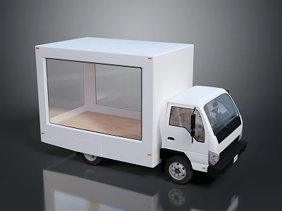 White Box Truck With Large Glass Windows And Wooden Floor Interior Design 3d model