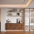 Modern Wooden Decorative Cabinet With Coffee Machine Shelves Books And Glass Door Wine Rack