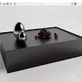 Black Wooden Coffee Table with Silver Spherical Decorations and Red Berries 3d model