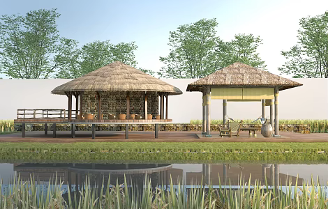 modern pavilion thatched pavilion country pavilion country structure country sketch wood frame pavilion landscape pavilion 3d model